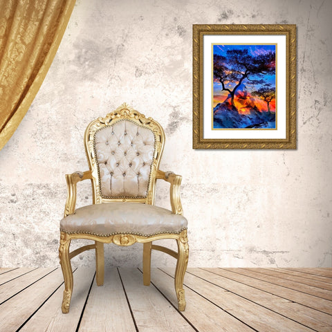 Compilation Tree and Mountain Gold Ornate Wood Framed Art Print with Double Matting by Medeiros, Celito