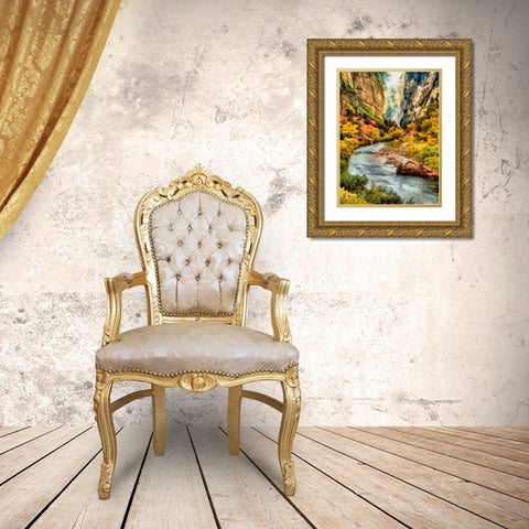 River between Rocks Gold Ornate Wood Framed Art Print with Double Matting by Medeiros, Celito