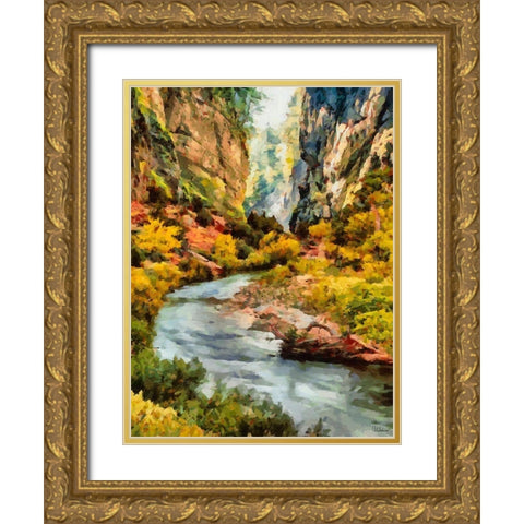 River between Rocks Gold Ornate Wood Framed Art Print with Double Matting by Medeiros, Celito