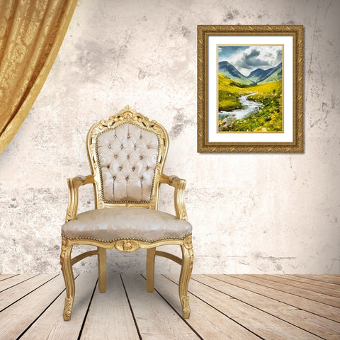 Green Valley with River Gold Ornate Wood Framed Art Print with Double Matting by Medeiros, Celito