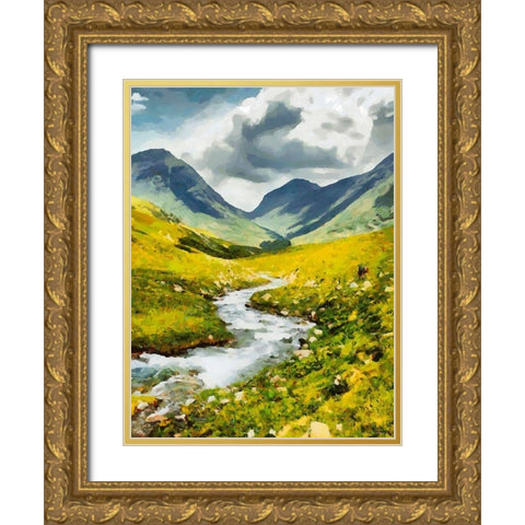 Green Valley with River Gold Ornate Wood Framed Art Print with Double Matting by Medeiros, Celito