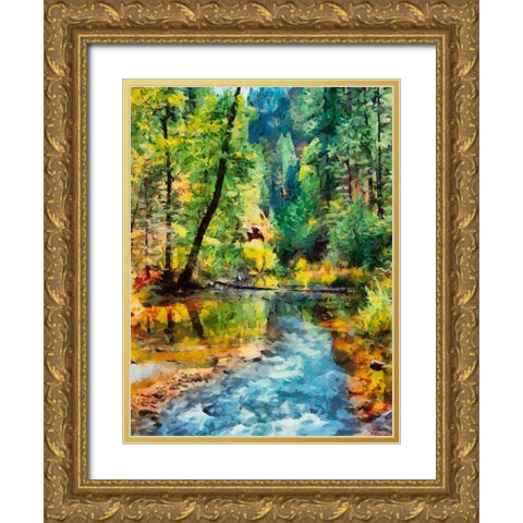 River in Forest Gold Ornate Wood Framed Art Print with Double Matting by Medeiros, Celito