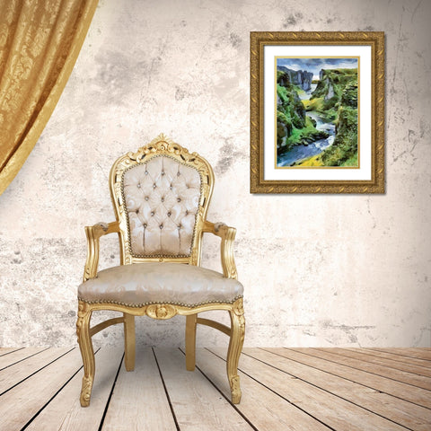 River between Rocks I Gold Ornate Wood Framed Art Print with Double Matting by Medeiros, Celito