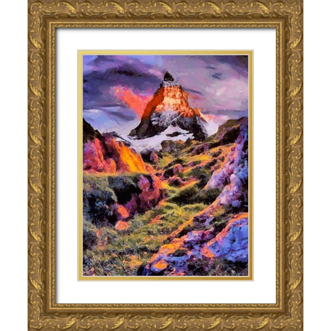 Matternhorn in the Alps Gold Ornate Wood Framed Art Print with Double Matting by Medeiros, Celito