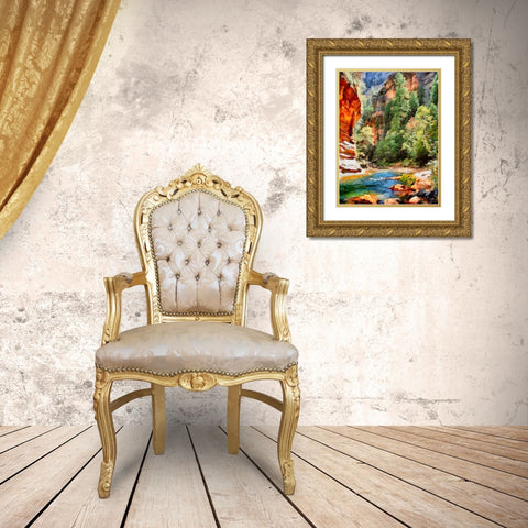 River between Rocks III Gold Ornate Wood Framed Art Print with Double Matting by Medeiros, Celito