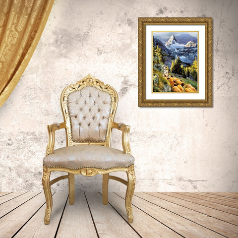 Sheeps near Matternhorn in Alps Gold Ornate Wood Framed Art Print with Double Matting by Medeiros, Celito