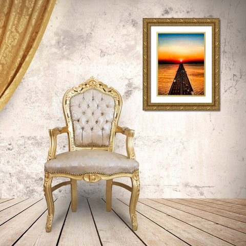 Sunset over the Bridge Gold Ornate Wood Framed Art Print with Double Matting by Medeiros, Celito