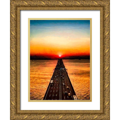 Sunset over the Bridge Gold Ornate Wood Framed Art Print with Double Matting by Medeiros, Celito