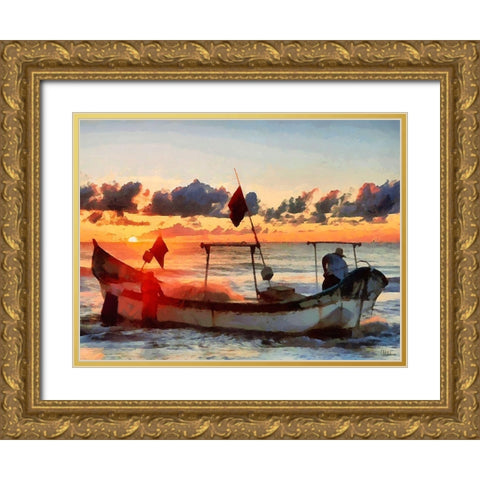 Boat by Sunset I Gold Ornate Wood Framed Art Print with Double Matting by Medeiros, Celito