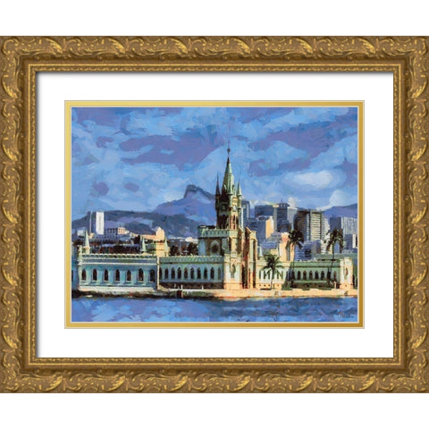 White City on blue Background Gold Ornate Wood Framed Art Print with Double Matting by Medeiros, Celito