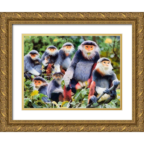 Monkies II Gold Ornate Wood Framed Art Print with Double Matting by Medeiros, Celito