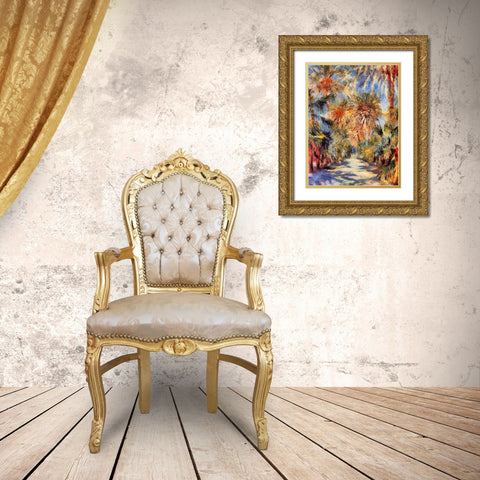 Road between Palm Trees Gold Ornate Wood Framed Art Print with Double Matting by Medeiros, Celito