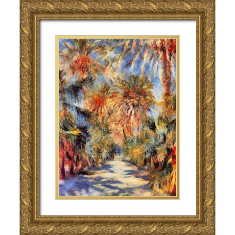 Road between Palm Trees Gold Ornate Wood Framed Art Print with Double Matting by Medeiros, Celito
