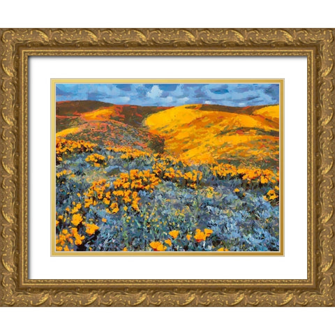 Yellow Meadow II Gold Ornate Wood Framed Art Print with Double Matting by Medeiros, Celito