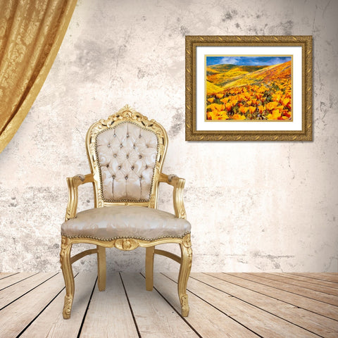 Yellow Meadow V Gold Ornate Wood Framed Art Print with Double Matting by Medeiros, Celito