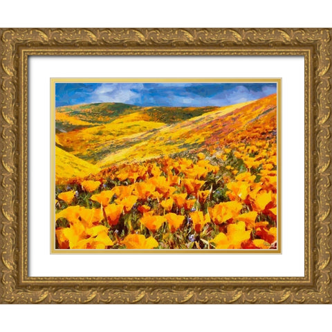 Yellow Meadow V Gold Ornate Wood Framed Art Print with Double Matting by Medeiros, Celito