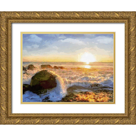 White Waves at Down Gold Ornate Wood Framed Art Print with Double Matting by Medeiros, Celito