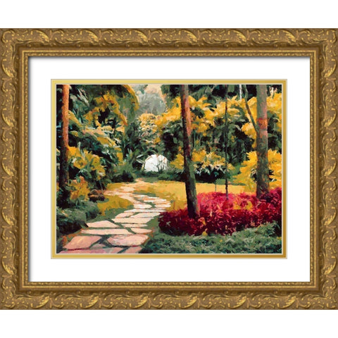 Stone Path in Tropical Garden Gold Ornate Wood Framed Art Print with Double Matting by Medeiros, Celito