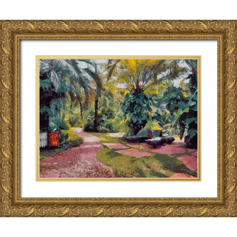 Palm Trees in Tropical Garden II Gold Ornate Wood Framed Art Print with Double Matting by Medeiros, Celito