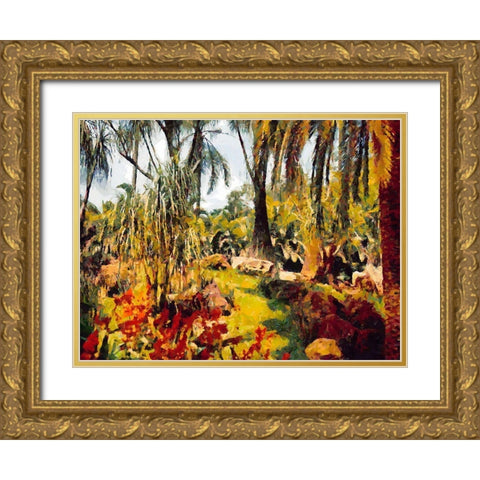 Palm Trees in Tropical Garden III Gold Ornate Wood Framed Art Print with Double Matting by Medeiros, Celito