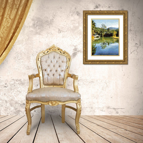 White Bridge above the Lake Gold Ornate Wood Framed Art Print with Double Matting by Medeiros, Celito