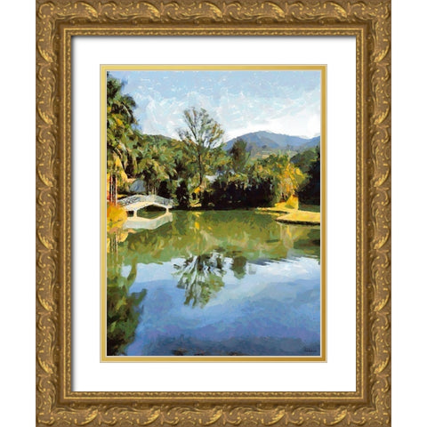 White Bridge above the Lake Gold Ornate Wood Framed Art Print with Double Matting by Medeiros, Celito