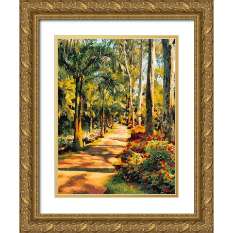 Road lined with Palm Trees Gold Ornate Wood Framed Art Print with Double Matting by Medeiros, Celito