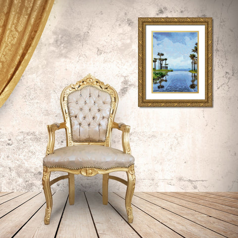 Swimming Pool View Gold Ornate Wood Framed Art Print with Double Matting by Medeiros, Celito