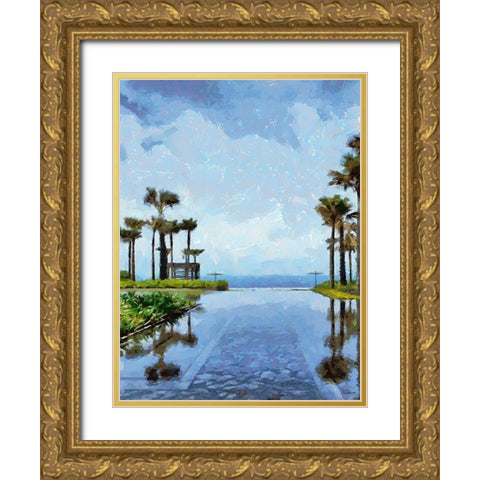Swimming Pool View Gold Ornate Wood Framed Art Print with Double Matting by Medeiros, Celito