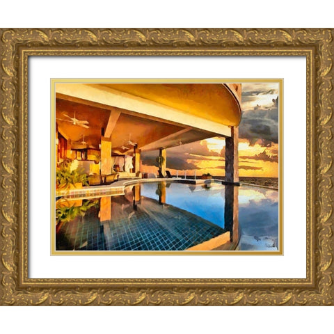 Dream House with Swimmingpool Gold Ornate Wood Framed Art Print with Double Matting by Medeiros, Celito