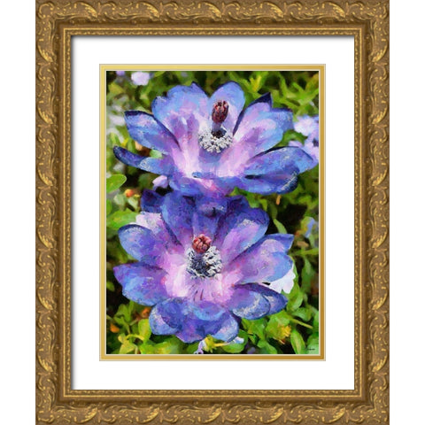 Two purple Flowers Gold Ornate Wood Framed Art Print with Double Matting by Medeiros, Celito