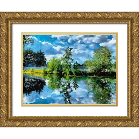 Mirrored Trees in Lake Gold Ornate Wood Framed Art Print with Double Matting by Medeiros, Celito