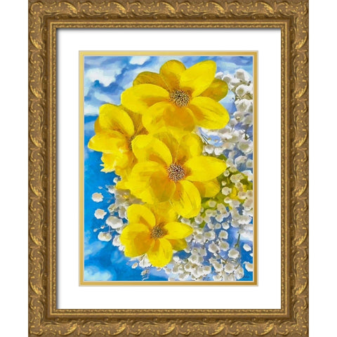 Yellow and White Flowers Gold Ornate Wood Framed Art Print with Double Matting by Medeiros, Celito