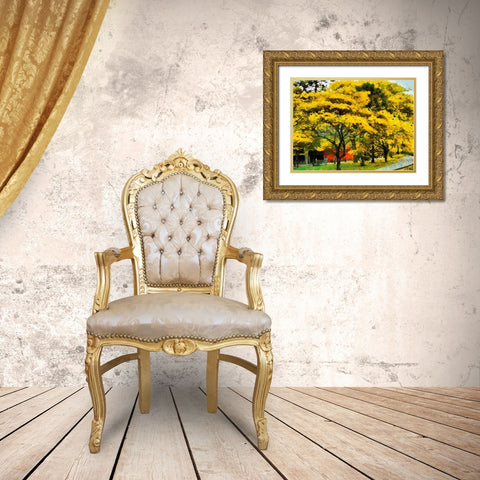 Yellow Trees in the Park Gold Ornate Wood Framed Art Print with Double Matting by Medeiros, Celito