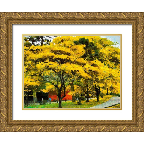 Yellow Trees in the Park Gold Ornate Wood Framed Art Print with Double Matting by Medeiros, Celito