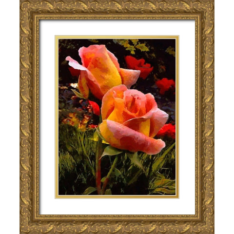 Two Red Roses Gold Ornate Wood Framed Art Print with Double Matting by Medeiros, Celito