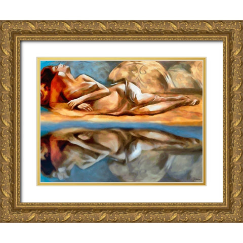 Mirrored Girl Gold Ornate Wood Framed Art Print with Double Matting by Medeiros, Celito