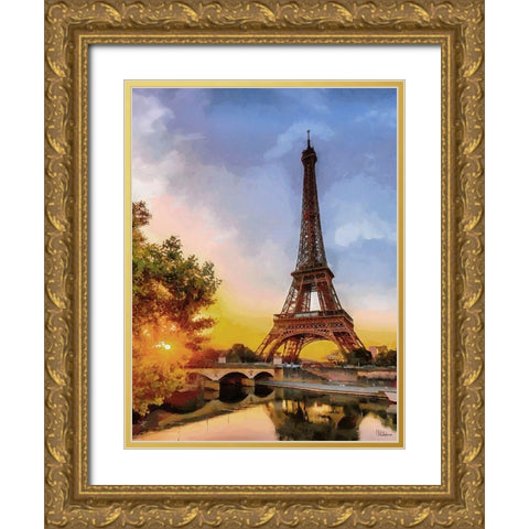 Eiffel Tower by Sunset I Gold Ornate Wood Framed Art Print with Double Matting by Medeiros, Celito