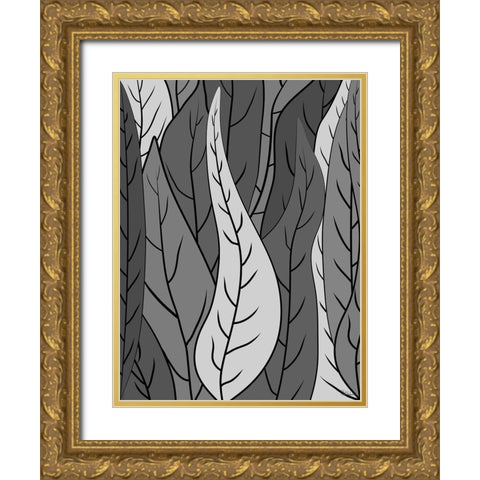 Leaves BW I Gold Ornate Wood Framed Art Print with Double Matting by Medeiros, Celito