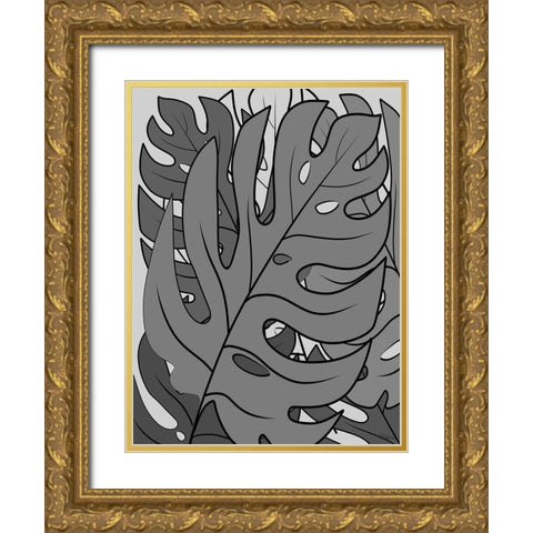 Leaves BW II Gold Ornate Wood Framed Art Print with Double Matting by Medeiros, Celito