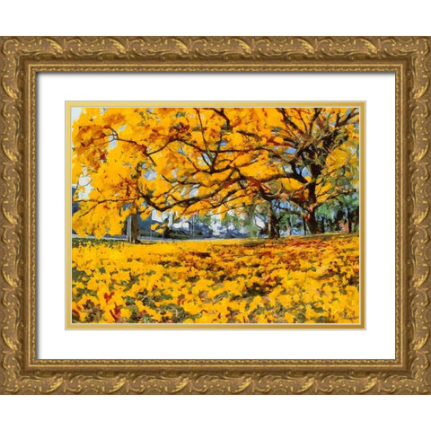 Yellow Tree II Gold Ornate Wood Framed Art Print with Double Matting by Medeiros, Celito