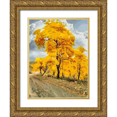 Yellow blooming Tree Gold Ornate Wood Framed Art Print with Double Matting by Medeiros, Celito