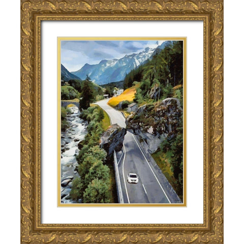 Scenic route with Rocks Gold Ornate Wood Framed Art Print with Double Matting by Medeiros, Celito