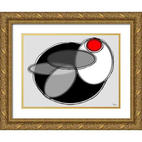 Black, white and Red IV Gold Ornate Wood Framed Art Print with Double Matting by Medeiros, Celito