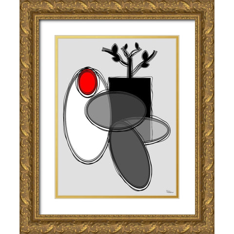 Black, white and Red V Gold Ornate Wood Framed Art Print with Double Matting by Medeiros, Celito