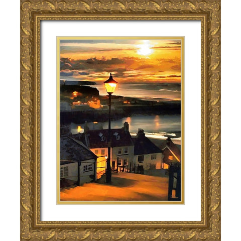 Evening Sun by the Sea Gold Ornate Wood Framed Art Print with Double Matting by Medeiros, Celito