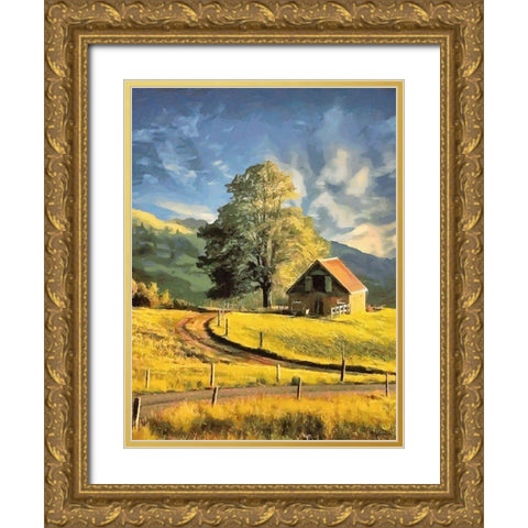 A Big Tree Gold Ornate Wood Framed Art Print with Double Matting by Medeiros, Celito