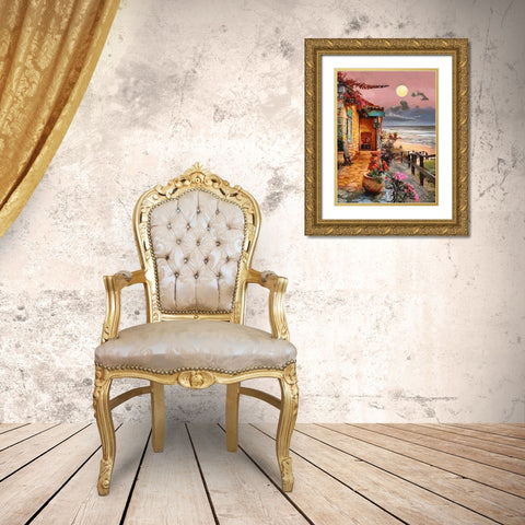 Sunset by the Ocean Gold Ornate Wood Framed Art Print with Double Matting by Medeiros, Celito