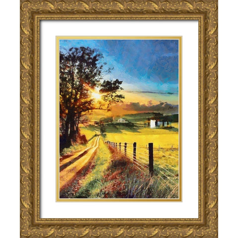 Sunset in the countryside Gold Ornate Wood Framed Art Print with Double Matting by Medeiros, Celito