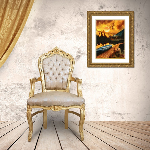Full Moon over the Lake Gold Ornate Wood Framed Art Print with Double Matting by Medeiros, Celito